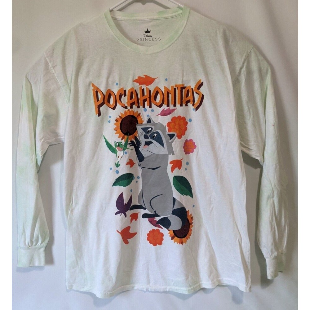 Walt Disney POCAHONTAS Meeko Long Sleeve T-Shirt  XL New Wht Grn Tye Die